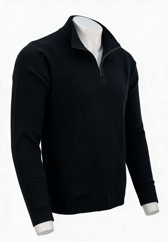 St. Croix Long Sleeve Zip Mock, Black – three-quarter side view