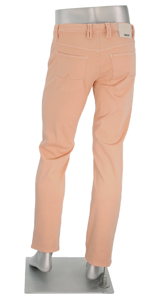 Alberto Men's Pipe Stretch Colored Jeans In Peach Color Back View - Mondo Uomo