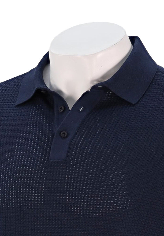 Corneliani 3 Button Waffle Knit Polo, Navy