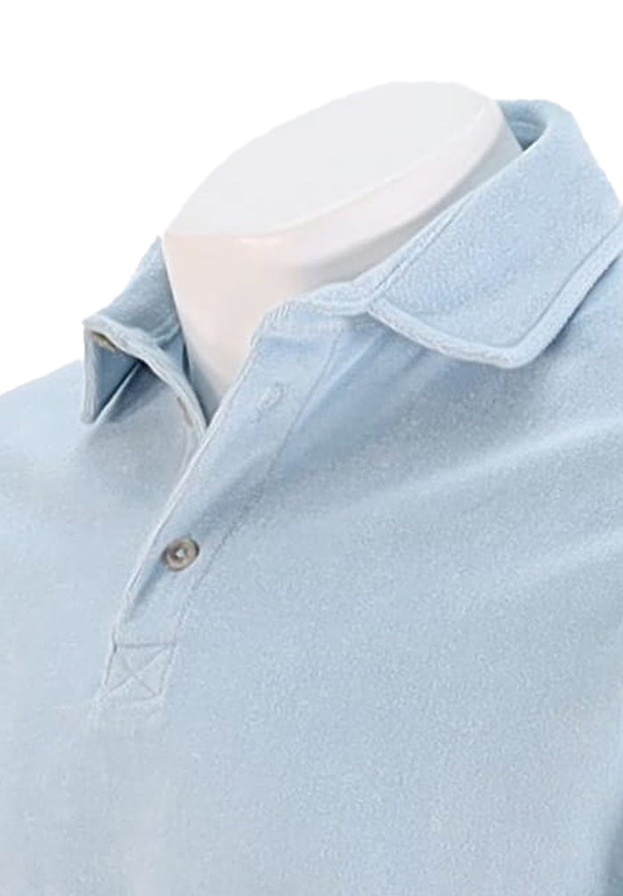 Paul & Shark Men’s Light Blue Terry Cloth Polo with Shark Label Close Up