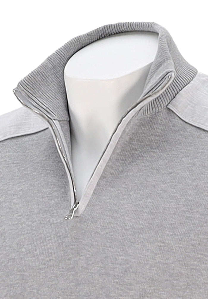 PAUL & SHARK Men's Linen Detail Fresco Cotton Half Zip Sweater In Grey Close Up