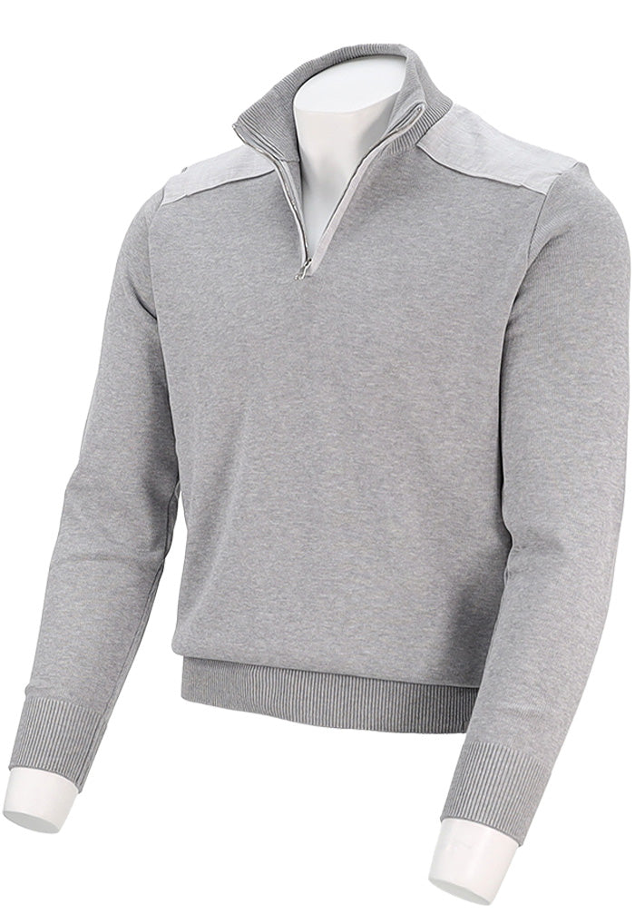PAUL & SHARK Men's Linen Detail Fresco Cotton Half Zip Sweater In Grey Angled View - Mondo Uomo