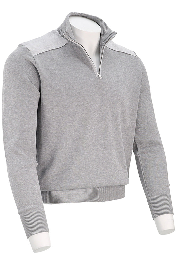 PAUL & SHARK Men's Linen Detail Fresco Cotton Half Zip Sweater In Grey Angled View 25411609