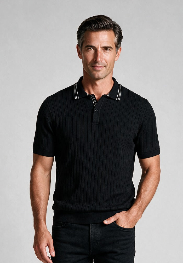 Paul & Shark S/S Flat Rib Polo, Black — model detail