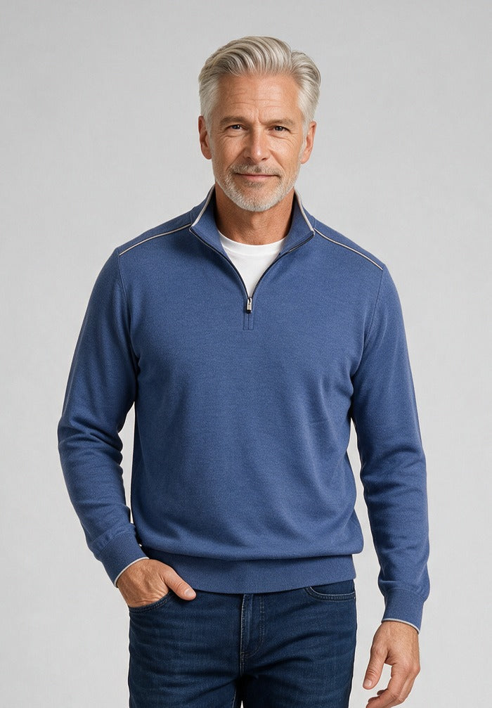 Paul & Shark Quarter Zip Sweater, Blue — model detail