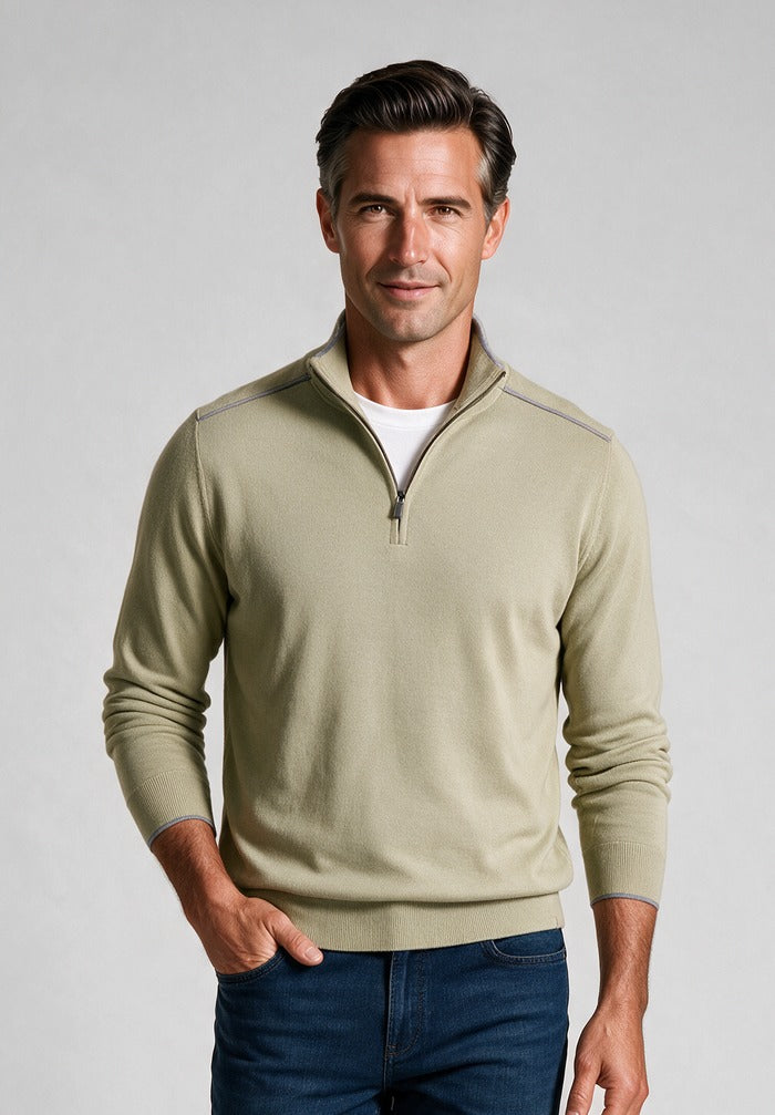 Paul & Shark Quarter Zip Sweater, Sage — model detail