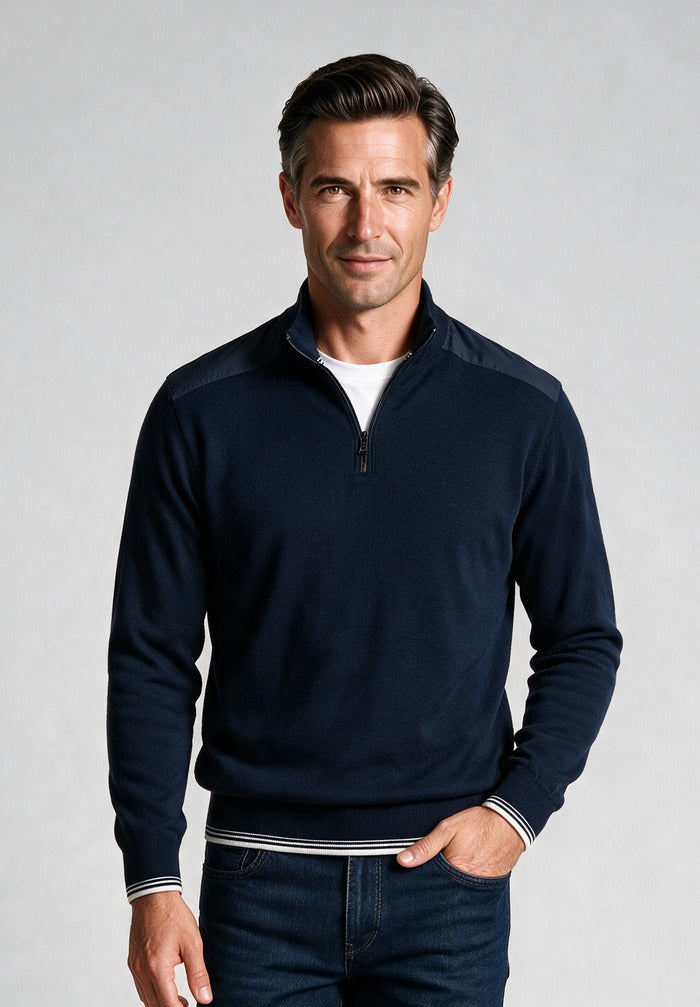 Paul & Shark Half Zip Sweater, Navy — model detail