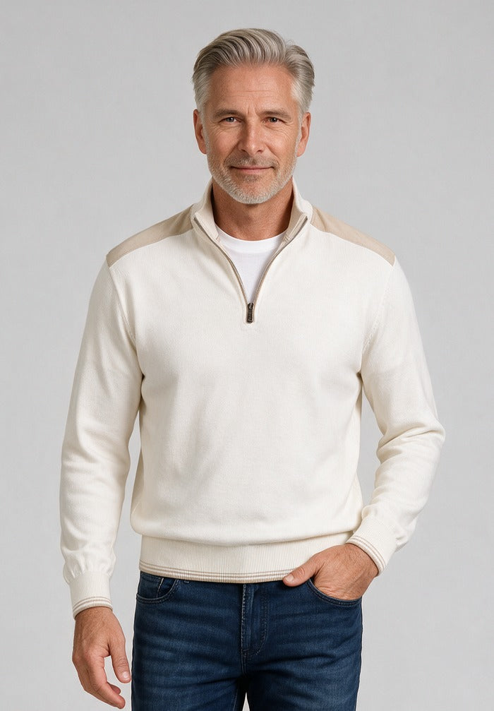 Paul & Shark Half Zip Sweater, Cream — model detail