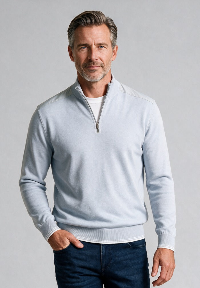 Paul & Shark Half Zip Sweater, Light Blue — model detail