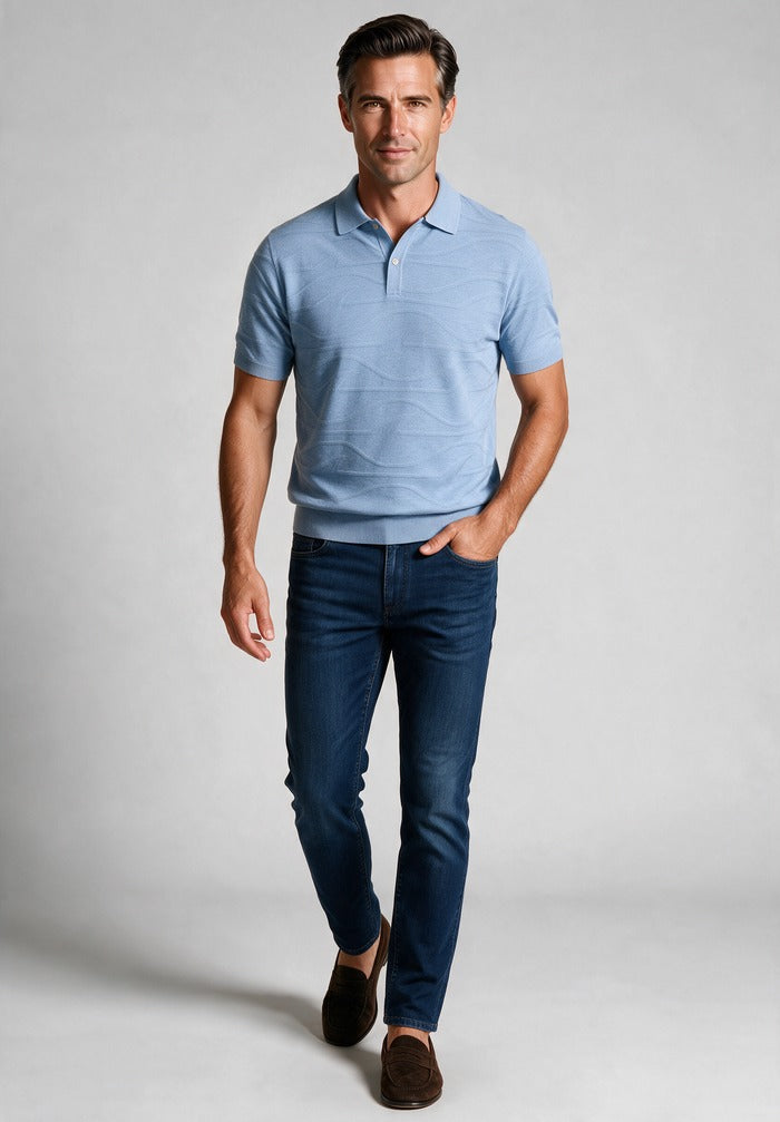 Paul & Shark Cotton Polo, Blue — worn with denim
