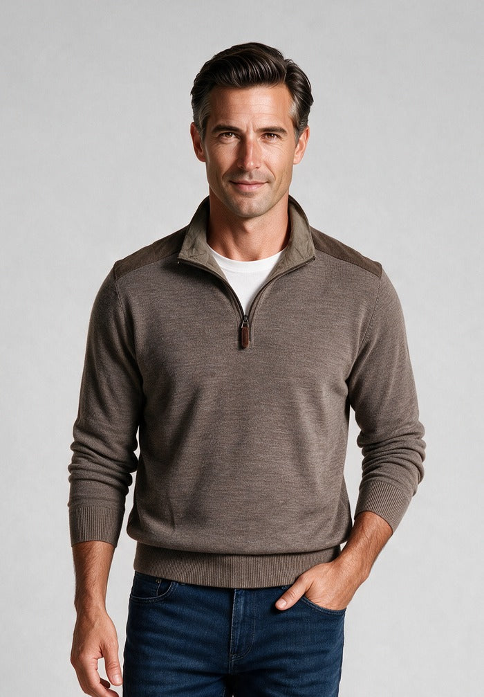 Paul & Shark Quarter Zip Sweater, Brown — model detail