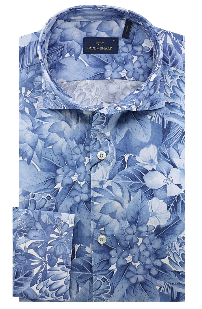 knee length dresses for ladies Paul & Shark Long Sleeve Shirt, Blue Floral