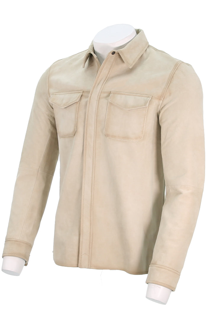 John Varvatos Men's Izzy Leather Jacket In Twine Angled View - Mondo Uomo
