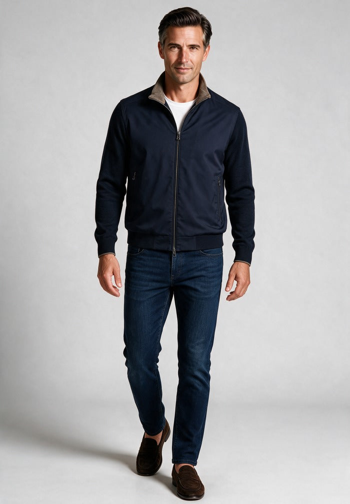 Paul & Shark Merino hybrid Jacket — worn with denim