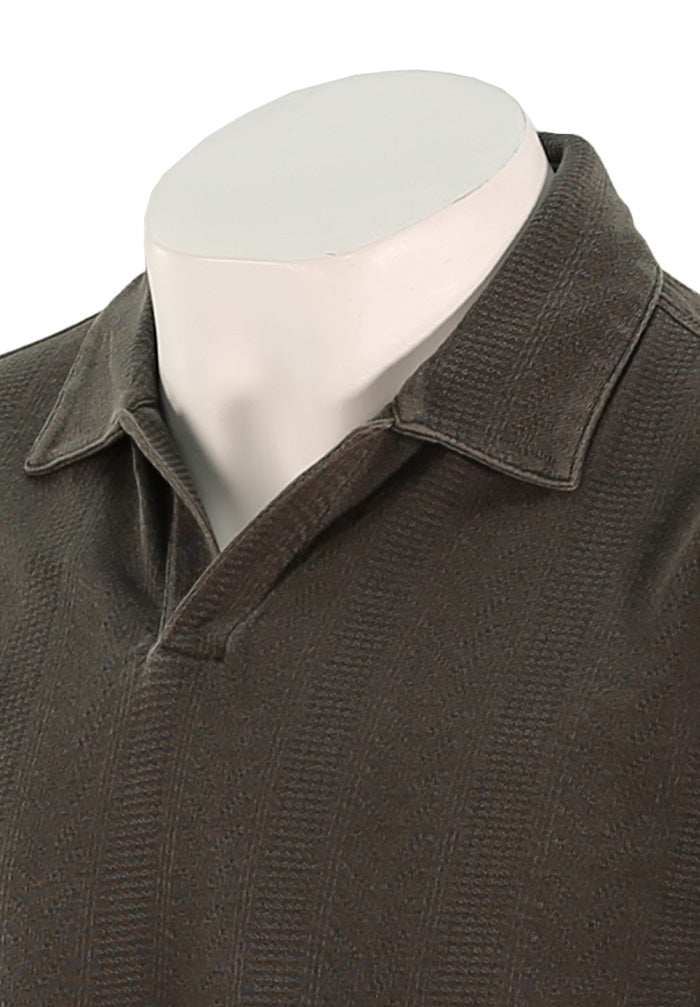 John Varvatos Zion Short Sleeve Jacquard Garment Dye Polo In Flat Grey Close Up
