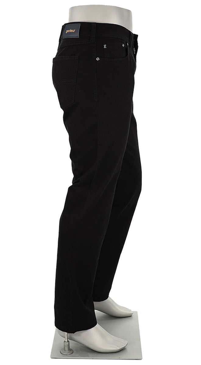 Gardeur Men’s Nevio Regular Fit Solid Black Cotton Pants with Straight Leg Side View – Mondo Uomo