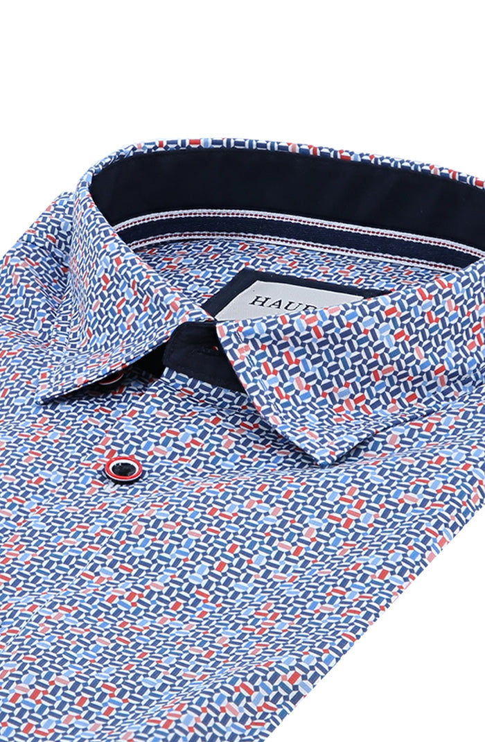 Haupt Men's Short Sleeve Shirt with Geometric Pattern Close Up 741-8061
