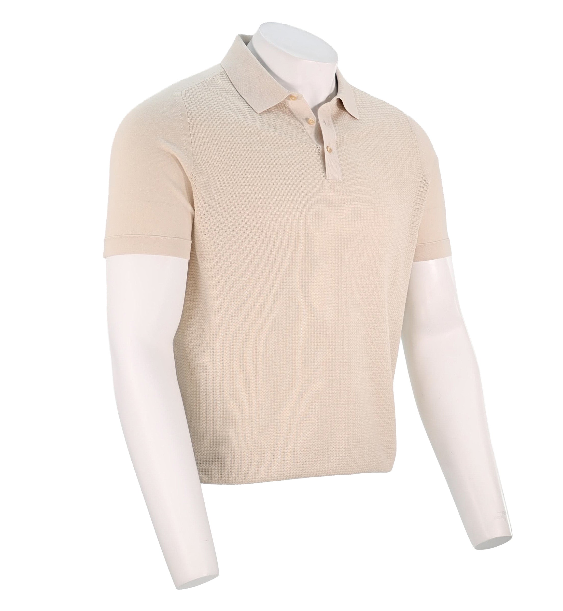 Corneliani 3 Button Waffle Knit Polo, Ivory