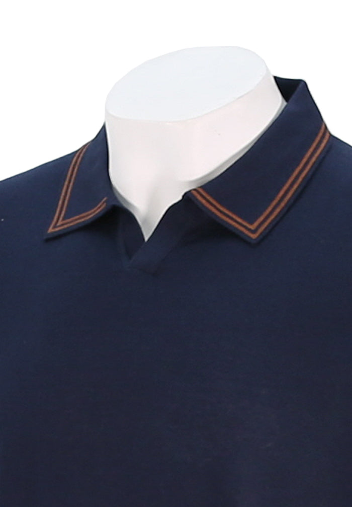 Corneliani Men's Tipped Collar Knit Polo In Dark Navy Blue Close Up