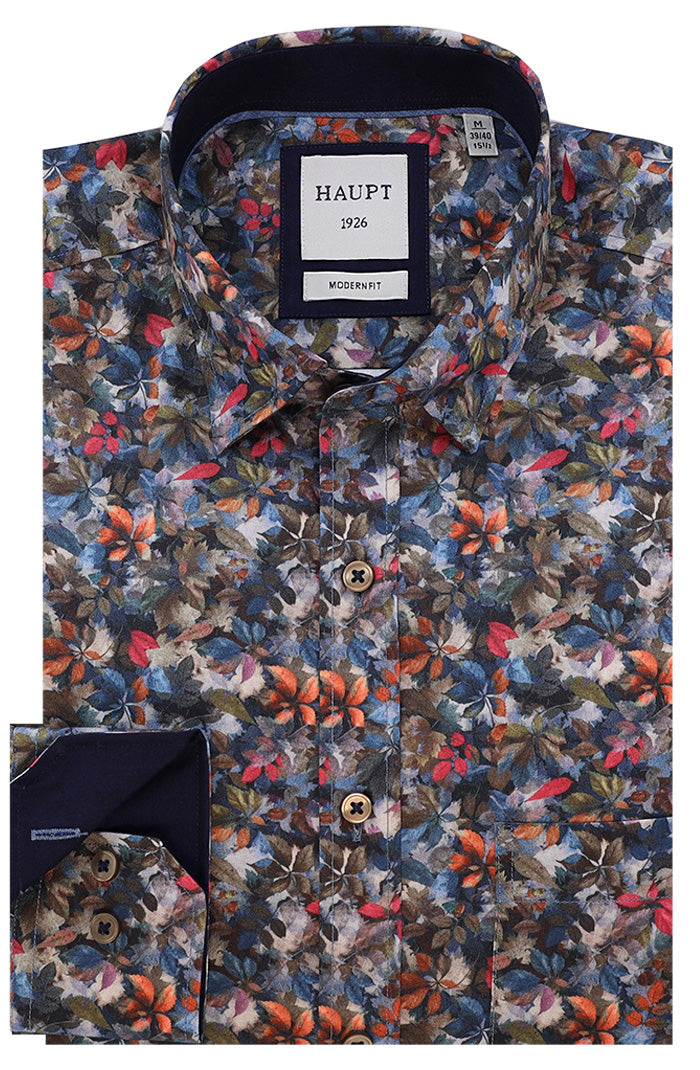 Haupt Long Sleeve Shirt For Men In Vibrant Autumn-Inspired Floral Print - Mondo Uomo