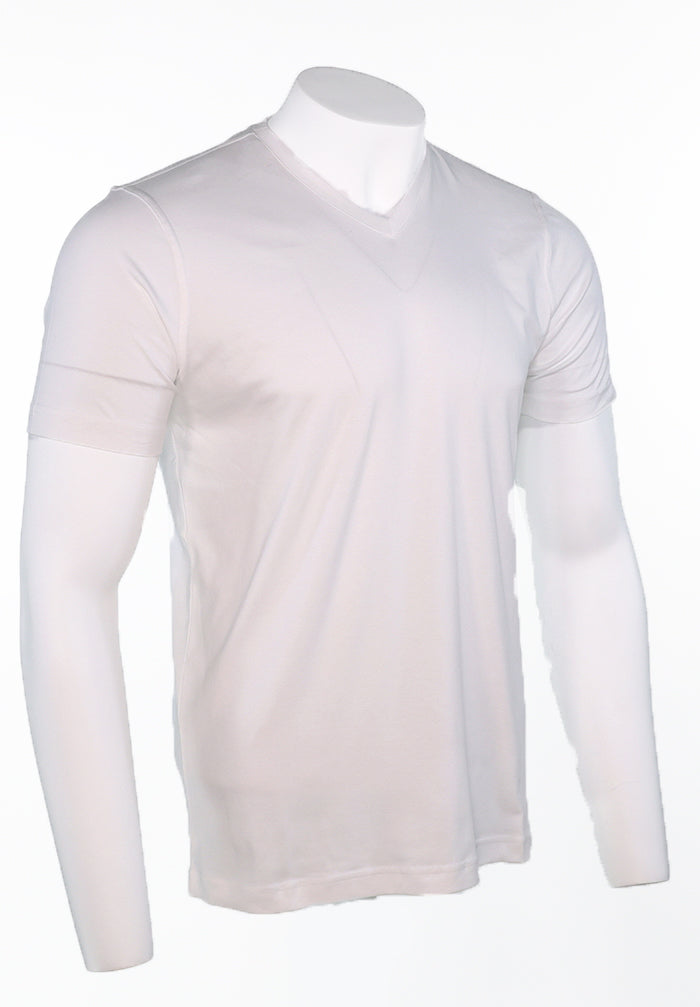 Raffi Aqua Cotton Noah V-Neck Tee in White – view 3 #Color_White