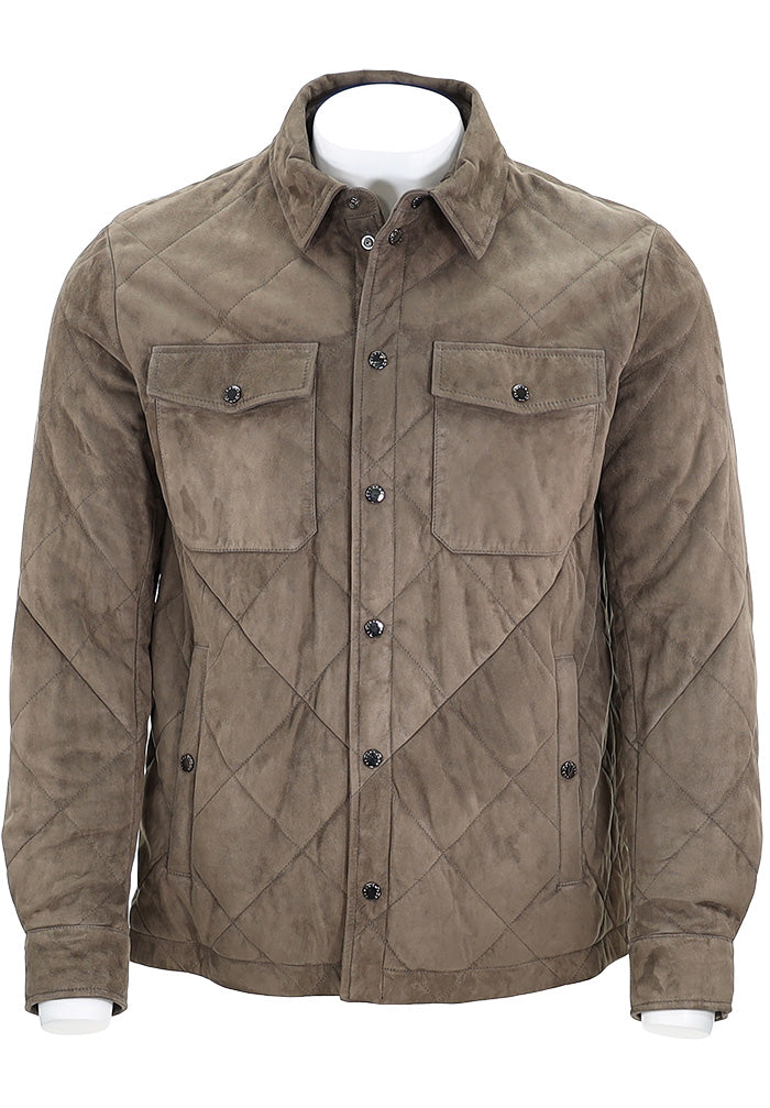 PAUL & SHARK Men’s Aqualeather Suede Quilted Shacket in Taupe with Full Button Down – Mondo Uomo