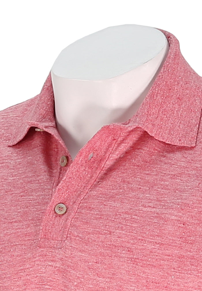 Paul & Shark Men's S/S Linen Polo In Heathered Pink Close Up