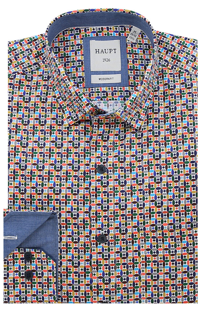 Haupt Men's Long Sleeve Shirt in Modern Fit With Vibrant Multicolored Tones - Mondo Uomo