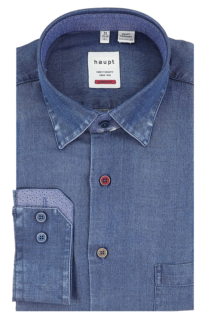 Haupt Long Sleeve Tencel Denim Shirt in Faded Blue with Modern Fit 3090-7168 – Mondo Uomo