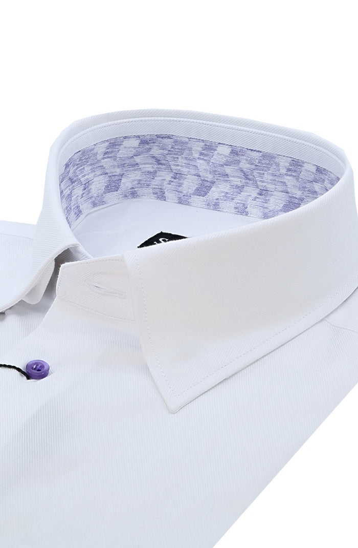 St. Croix Men's Long Sleeve Twill Shirt with Trim In White/Aster Close Up 8543
