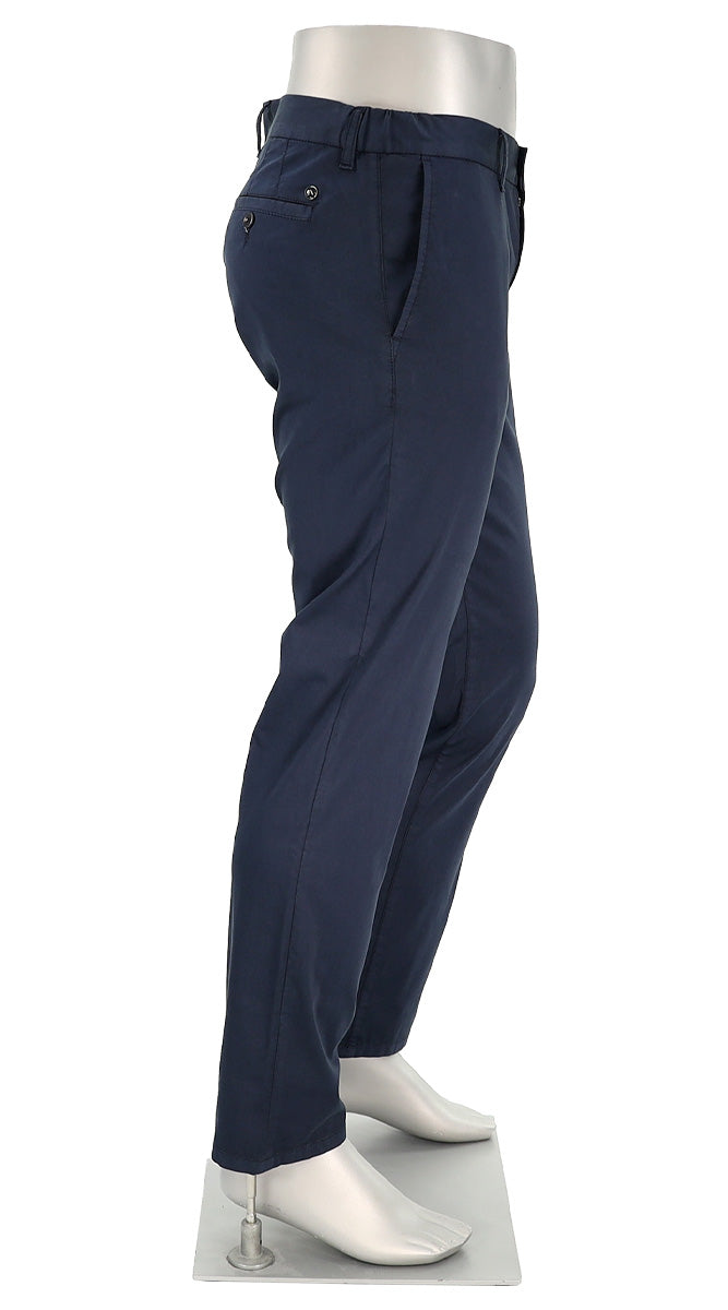 Alberto Super Light Cotton Pants For Men In Navy Side View - Mondo Uomo
