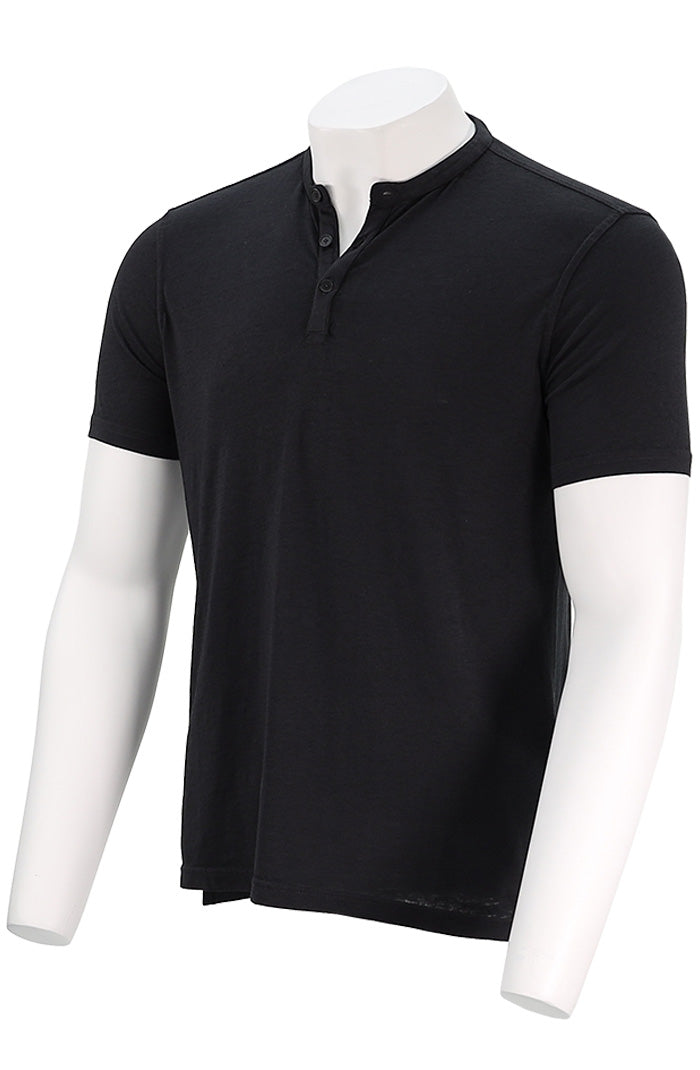 John Varvatos Duke Men’s Black Short Sleeve Henley Shirt Side View - Mondo Uomo