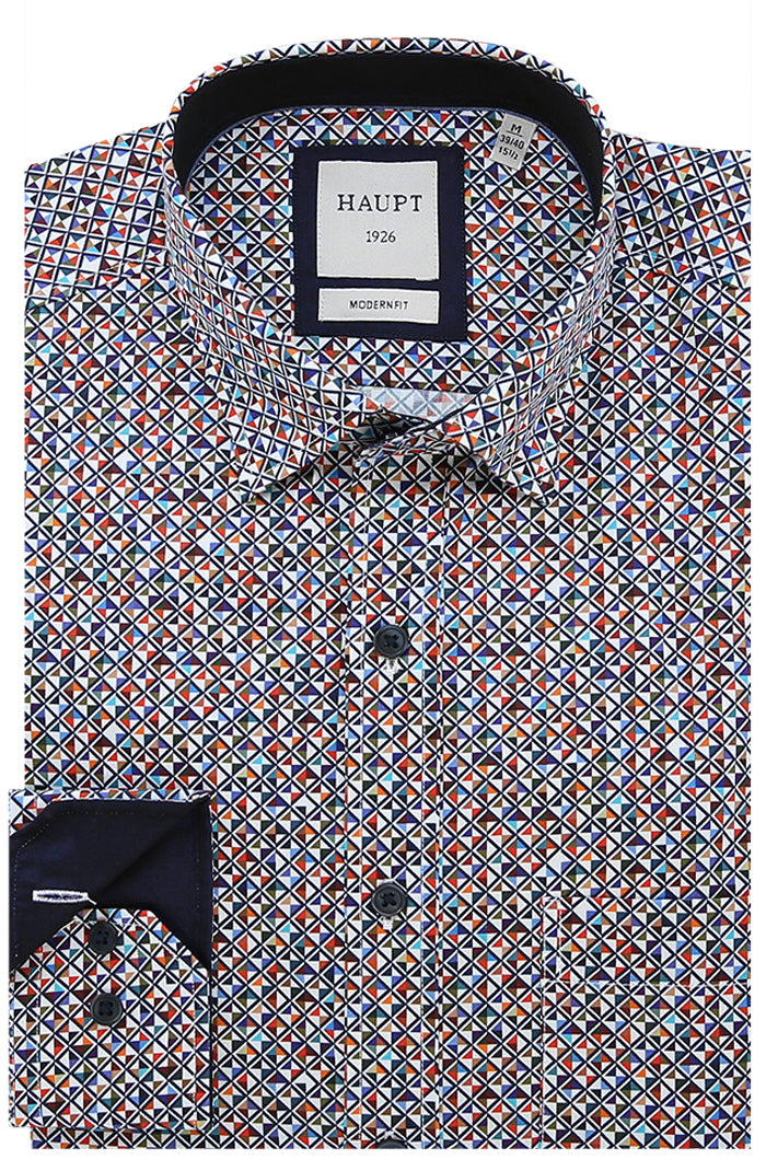 Haupt Long Sleeve Shirt For Men With A Mix of Vibrant Blue, Red, And Earthy Tones - Mondo Uomo