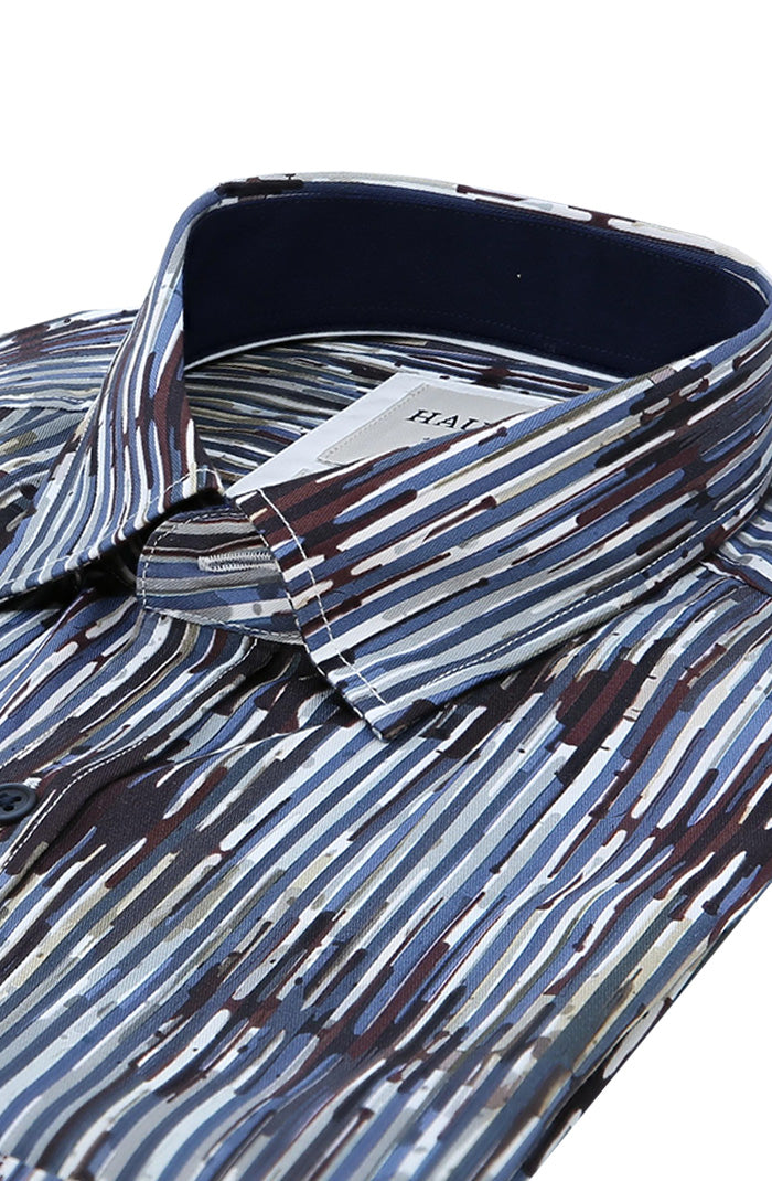 Haupt Men's Long Sleeve Shirt in Modern Fit With Abstract Vertical Stripe Pattern Close Up 9064-1314-084