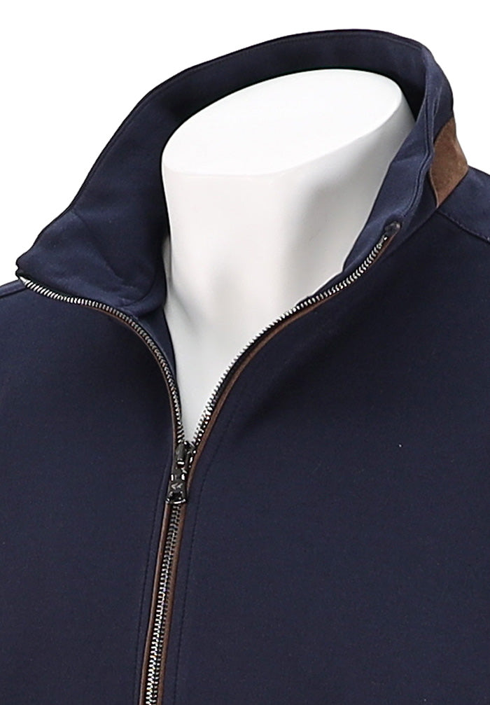Paul & Shark Men’s Stretch Viscose Full Zip Sweatshirt with Alcantara – Deep Navy Close Up
