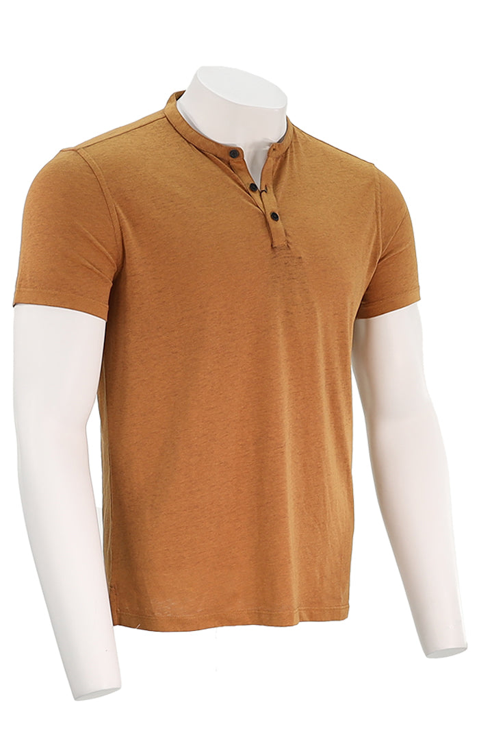Duke Short Sleeve Henley | Pale Ochre