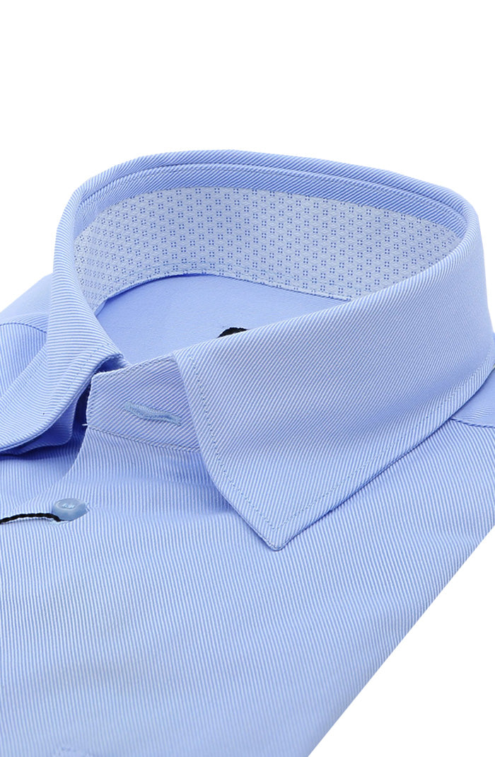 St. Croix Men's Long Sleeve Solid Twill Shirt with Trim In Blue Close Up 8544
