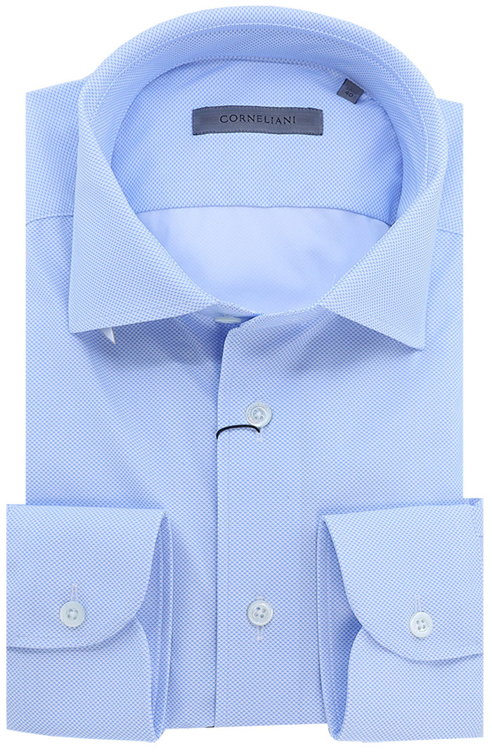 Corneliani Men's Performance Stretch L/S Shirt In Blue - Mondo Uomo