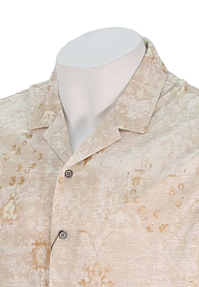 John Varvatos Men's Espino Short Sleeve Camp Collar Shirt with Persian Detail Close Up