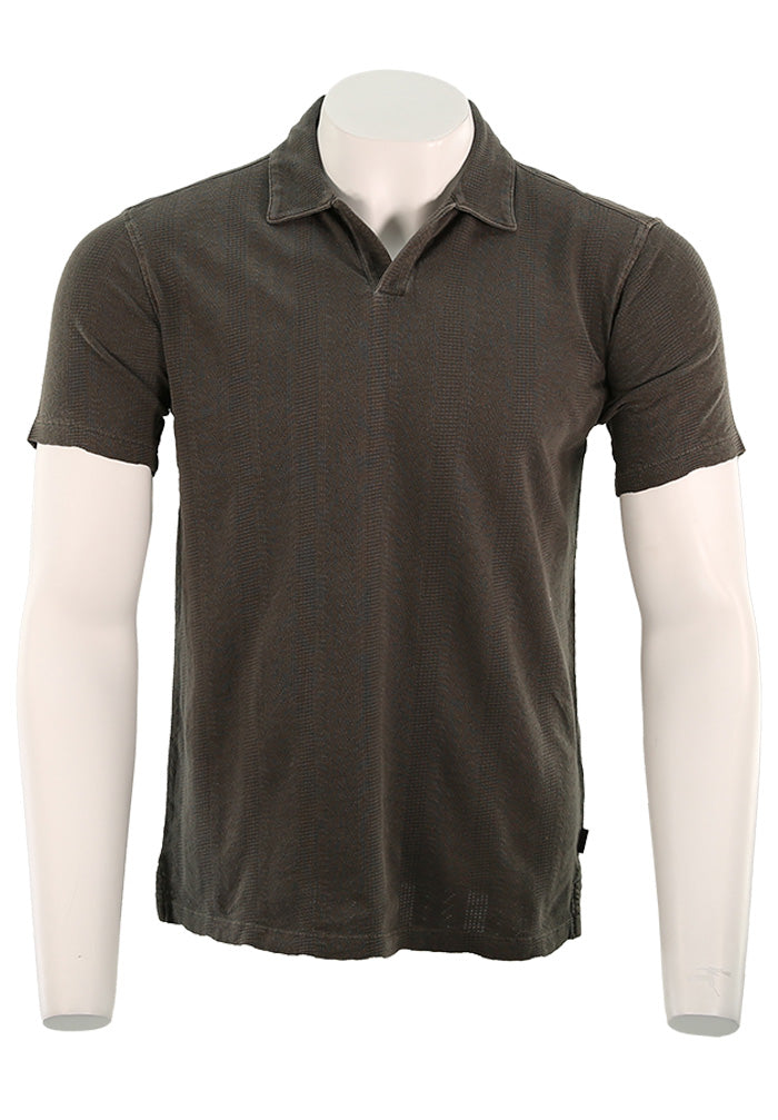 John Varvatos Zion Short Sleeve Jacquard Garment Dye Polo In Flat Grey - Mondo Uomo