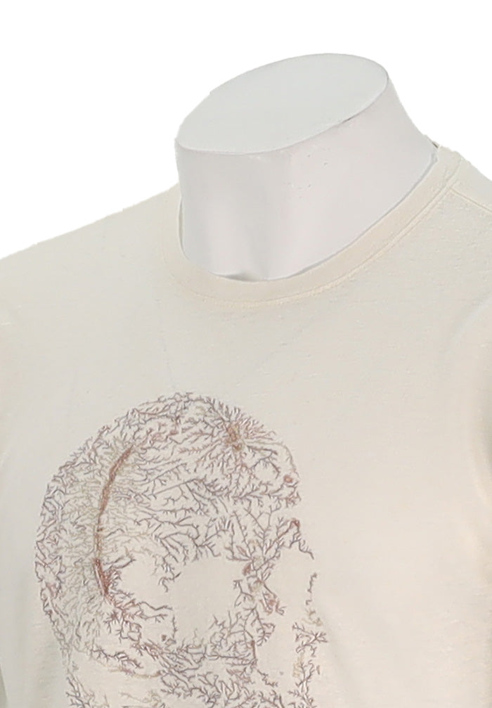 John Varvatos Men's Short Sleeve Skull Embroidered Crew Tee In Salt Close Up