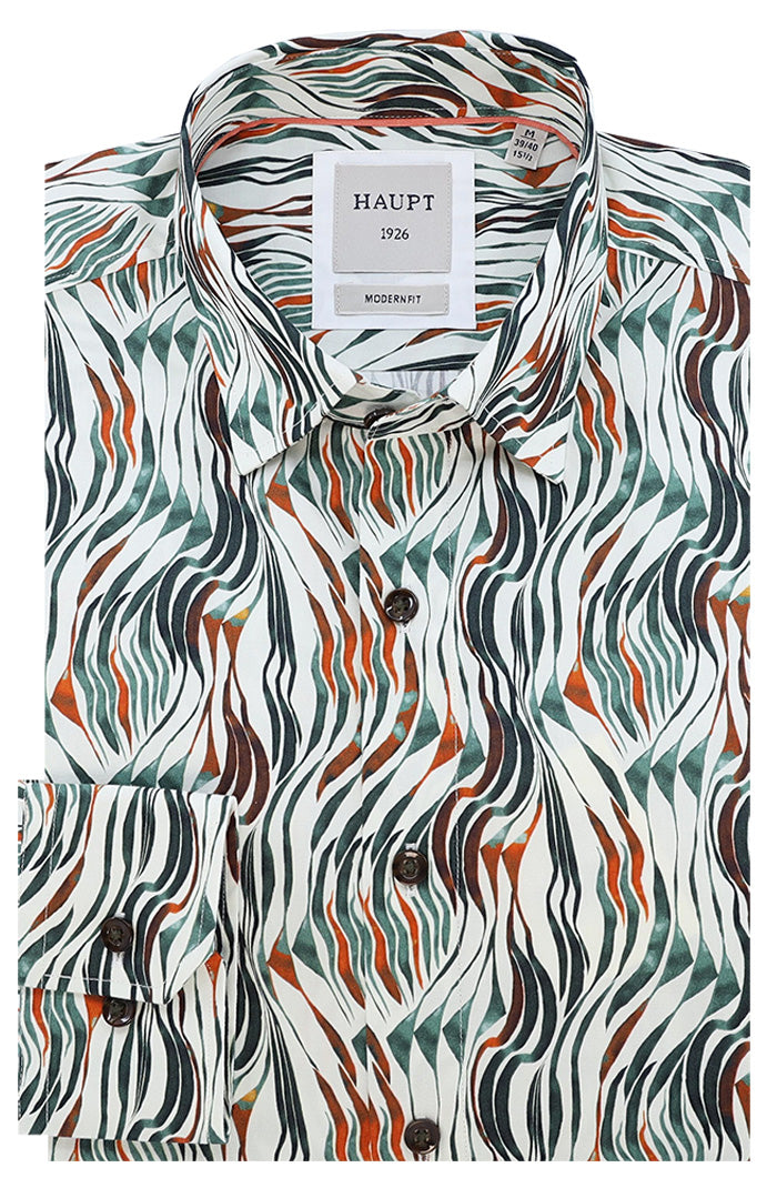Haupt Long Sleeve Shirt For Men In Dynamic Wave Inspired Print - Mondo Uomo