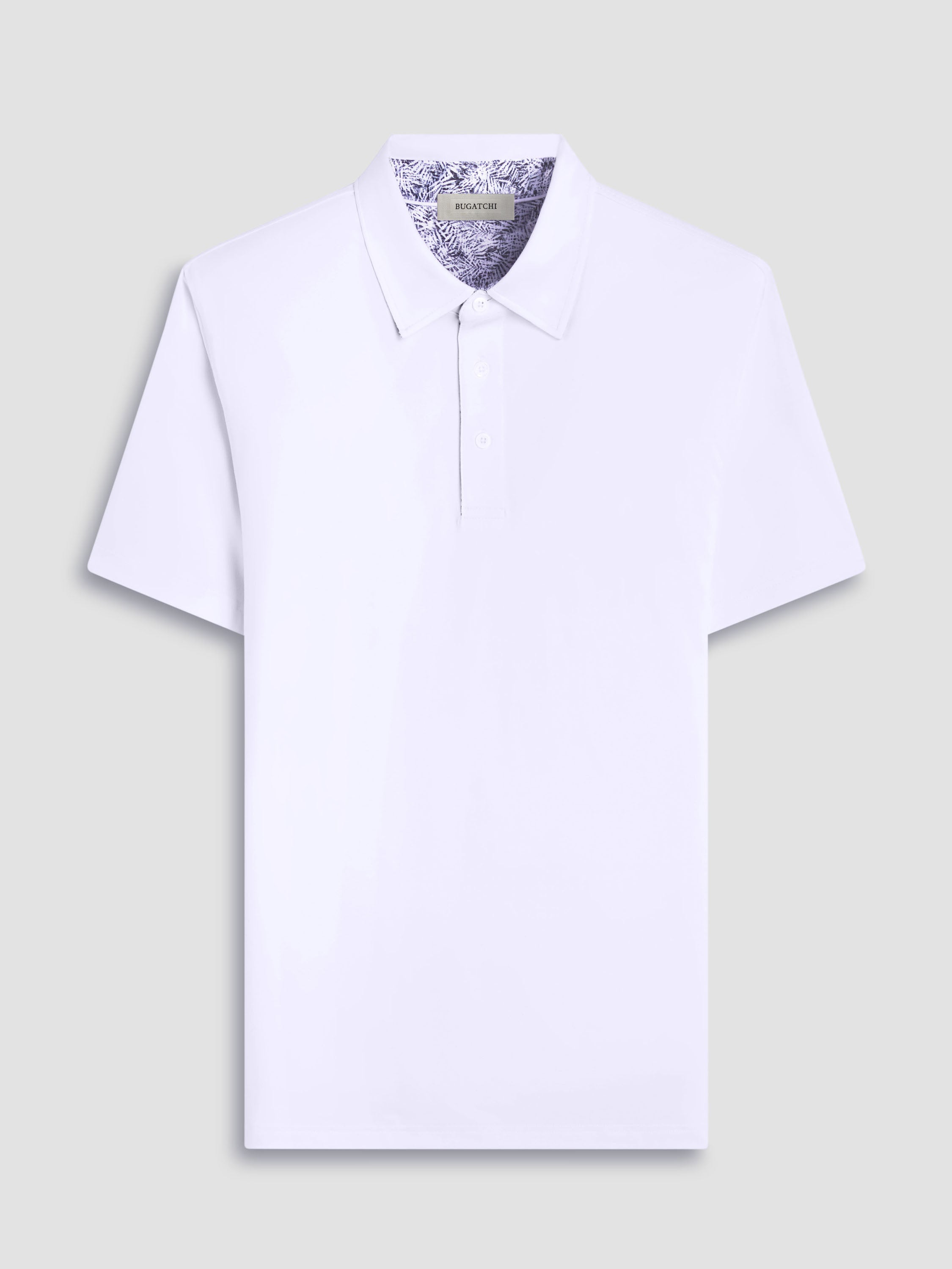 S/S Bugatchi Three Button Polo For Men In White - Mondo Uomo