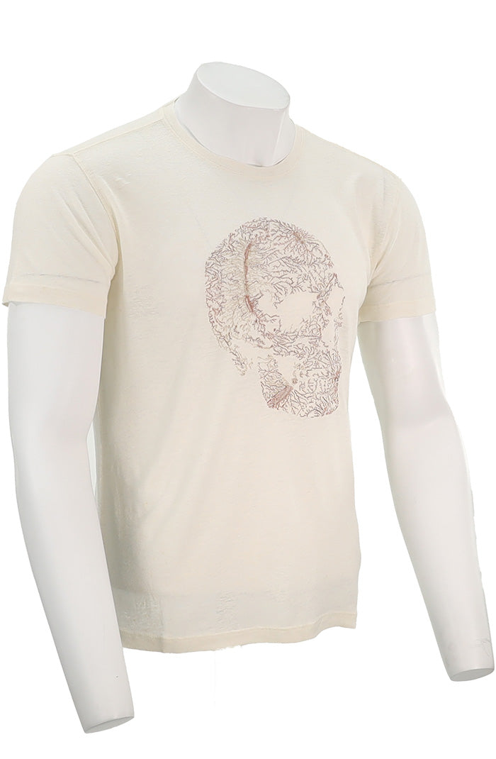 John Varvatos Men's Short Sleeve Skull Embroidered Crew Tee In Salt Angled View KG6815R24-BQS18B