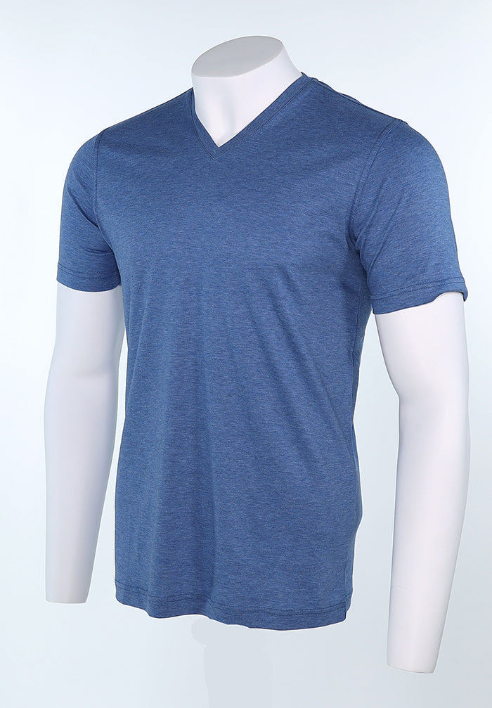 Raffi Aqua Cotton Noah V-Neck Tee in Denim – view 4 #Color_Denim