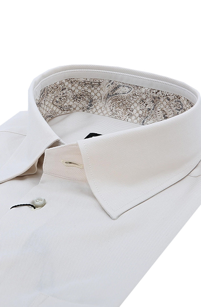 St. Croix Men's Long Sleeve Twill Shirt with Paisley Trim In Shell Close Up 8545
