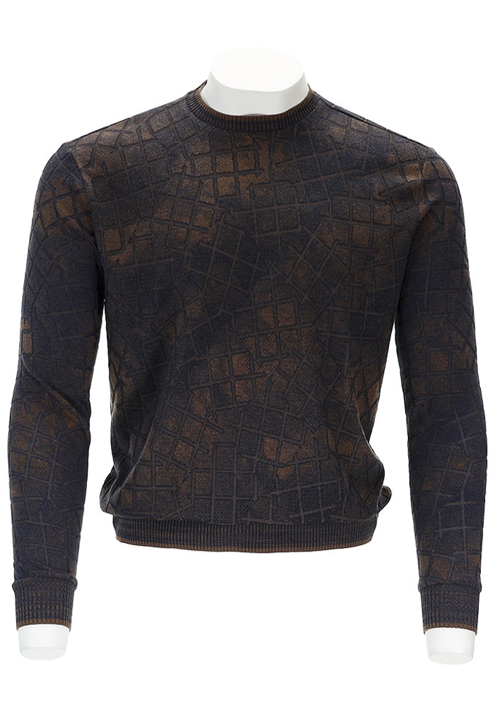 Marcello Men’s Chocolate Shaded Tac Sweater with Geometric Pattern – Mondo Uomo