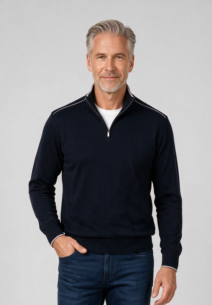 Paul & Shark Quarter Zip Sweater, Navy — model detail