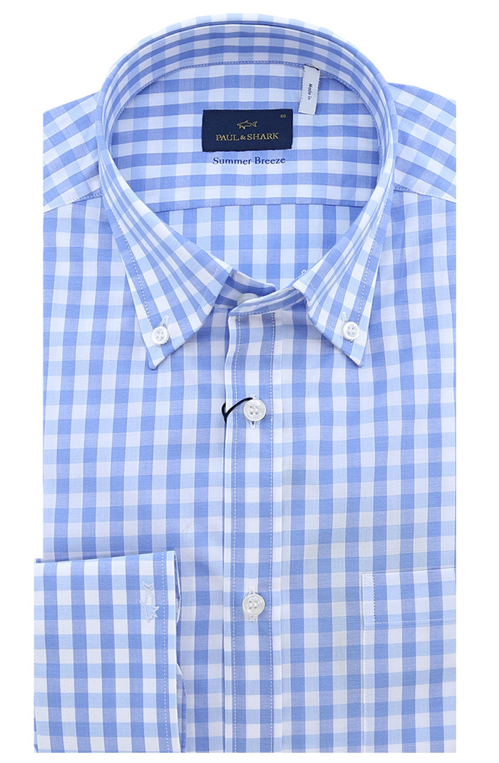Paul & Shark Men's L/S Cotton Shirt In Light Blue and White Gingham Check Pattern - Mondo Uomo