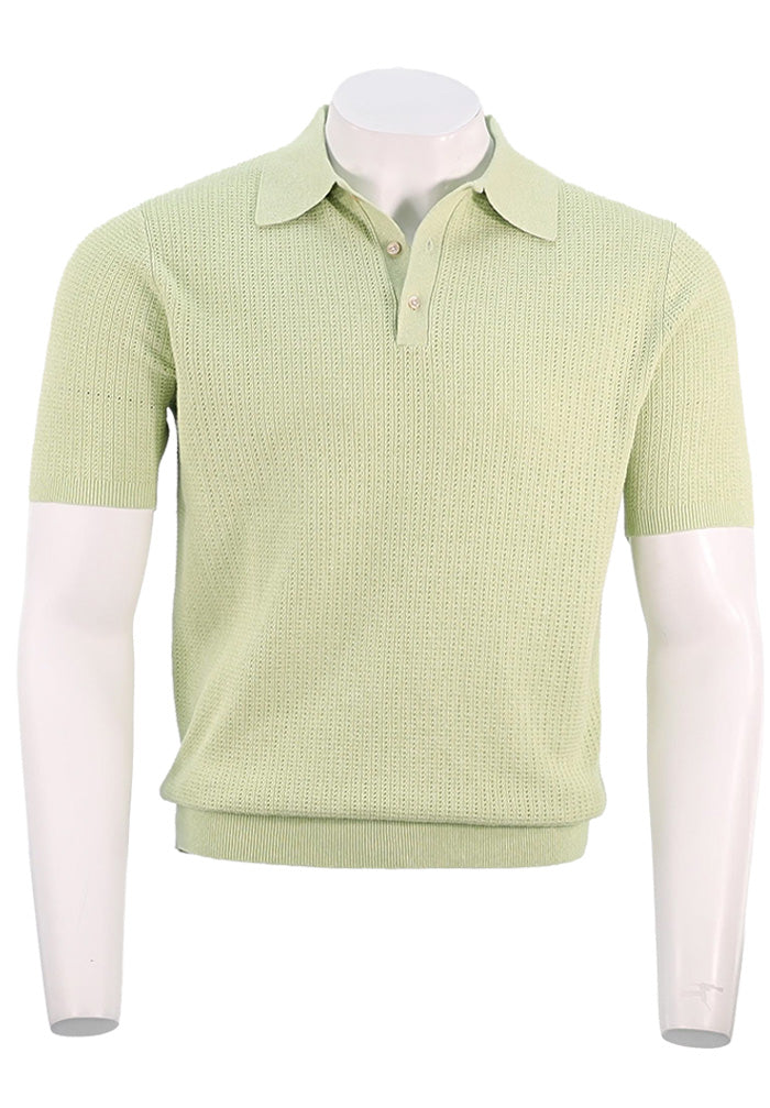 Stenstroms Crochet Polo Pistachio - Premium Short Sleeve Knit